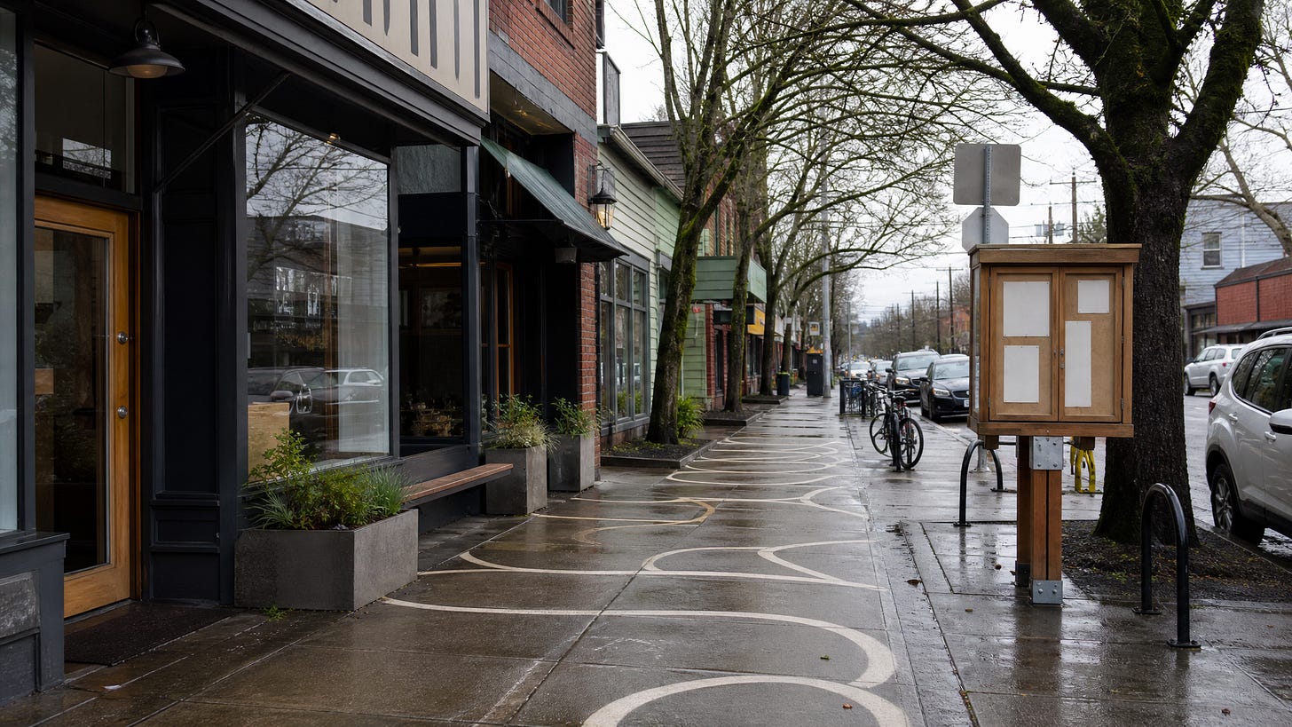 Portland neighborhood business corridor, tied to missed calls, customer handoffs, and local service response.